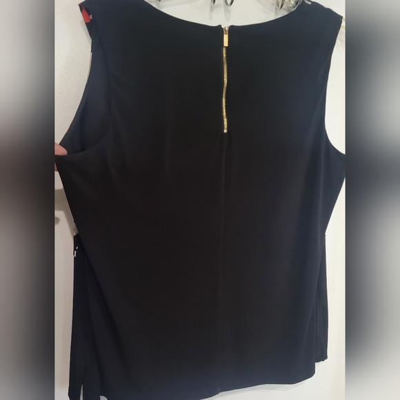 Calvin Klein Black Sleeveless Flattering Blouse with red and white print on top - Picture 4 of 4